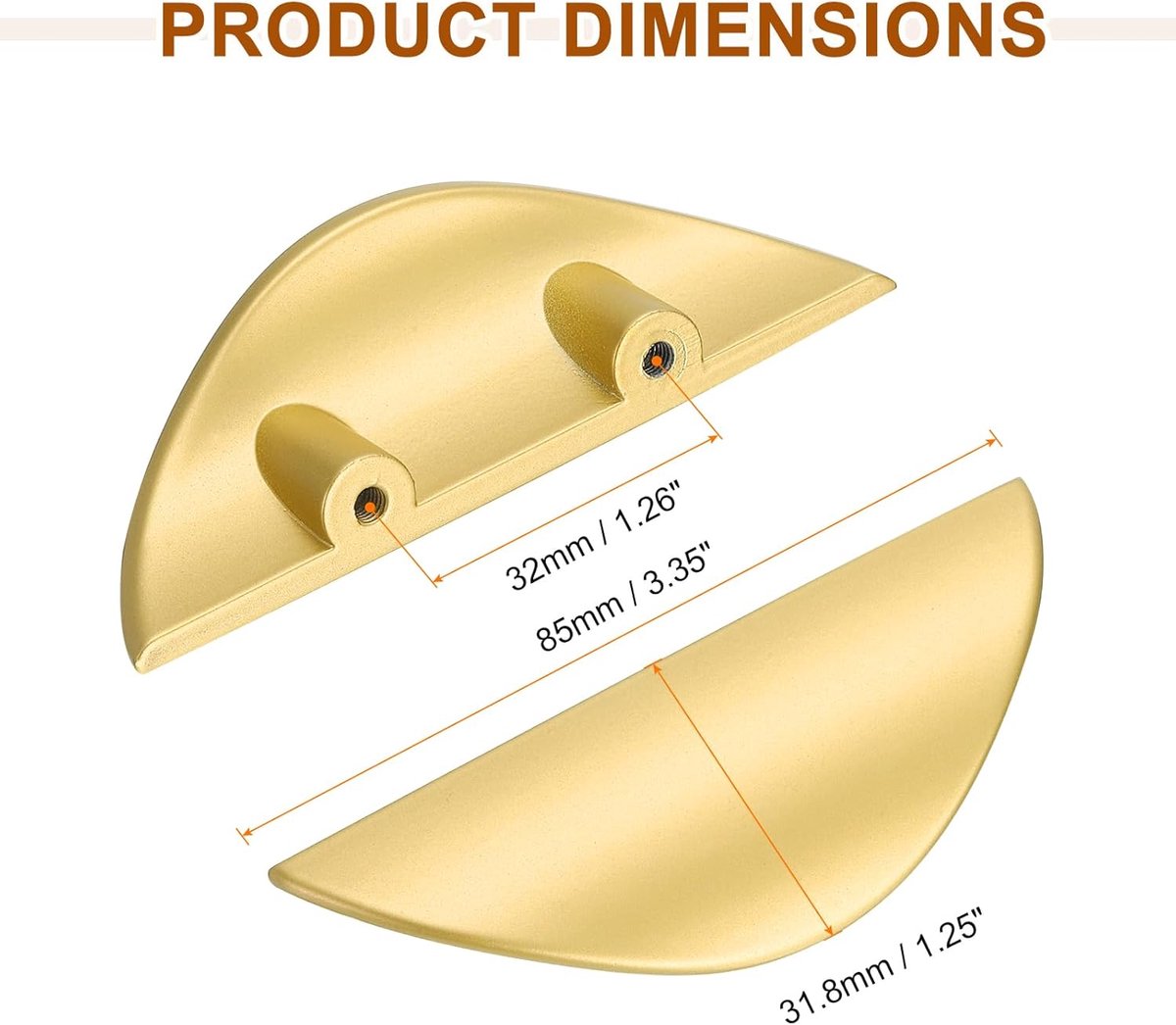 2 Piece Half-Moon Cabinet Handles – 32mm Hole Spacing