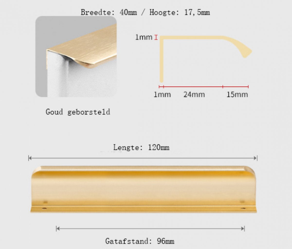 10 Piece Brushed Gold Concealed Cabinet Handles