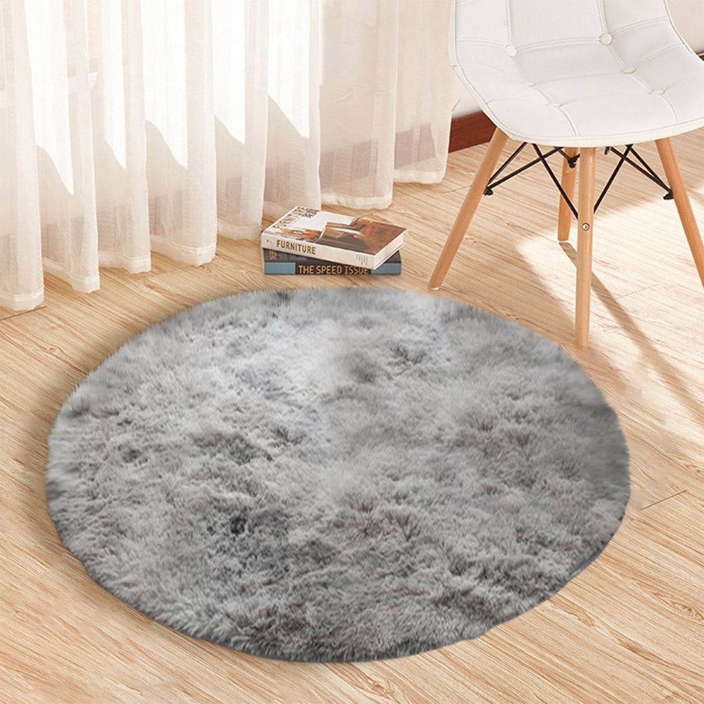 Tie-Dye Grey Round Rug – Ultra-Soft Plush 2x2ft