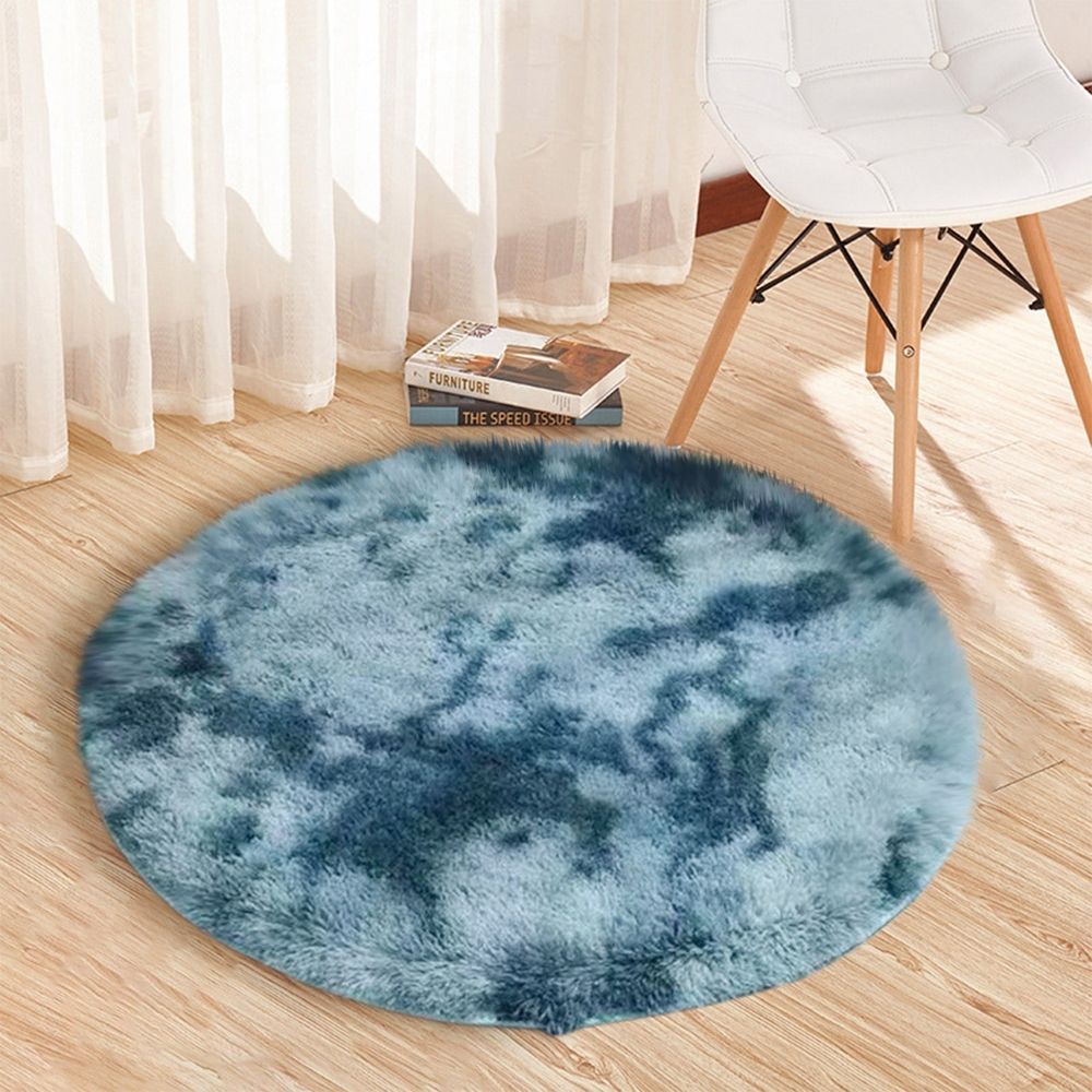 Tie-Dye Navy Blue Round Rug – Ultra-Soft Plush 2x2ft