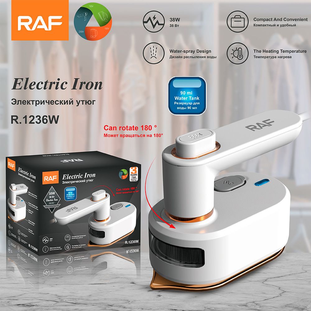 Portable Handheld Steam Iron – 180° Rotating Handle, White
