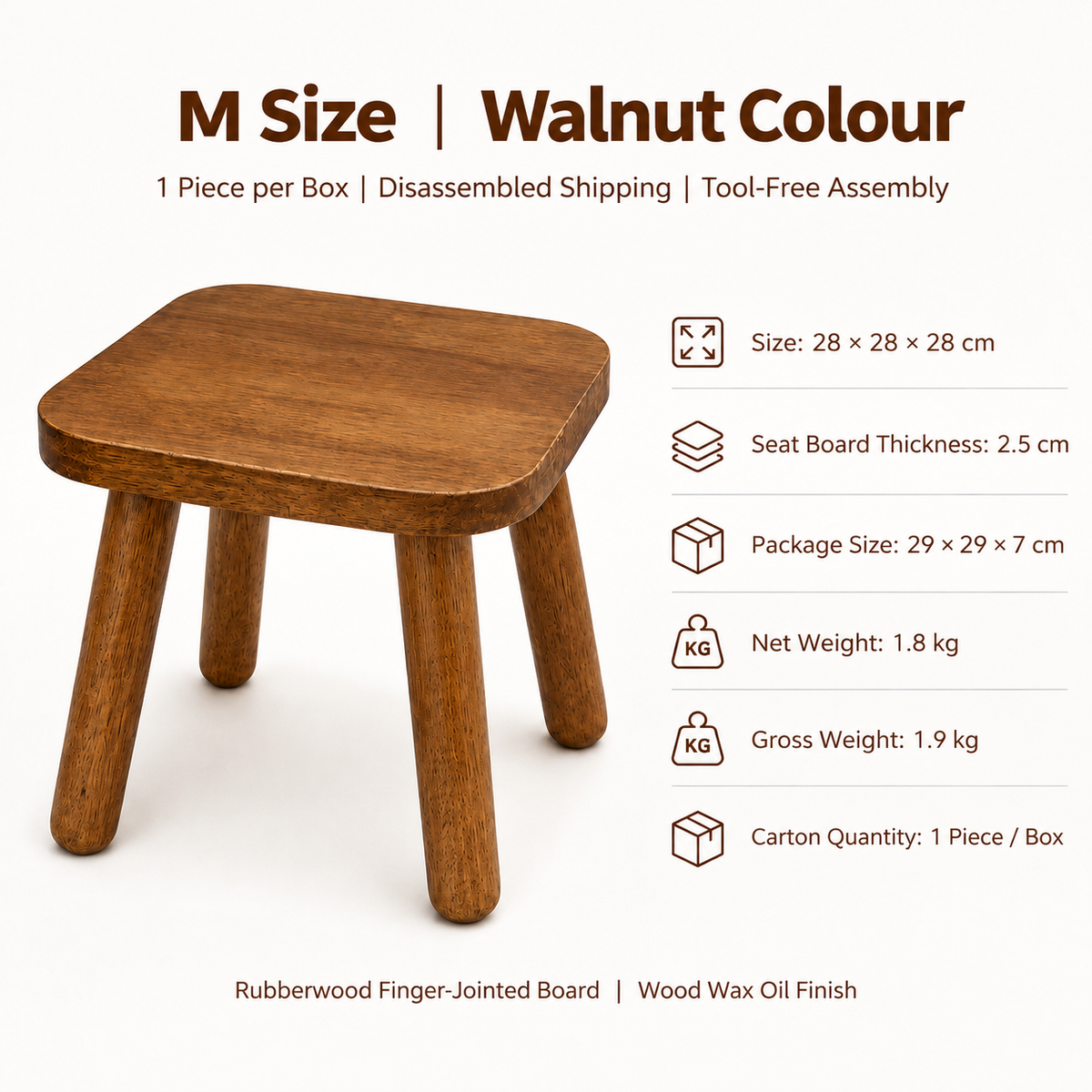 Solid Wood Mini Side Table and Stool – Black, 30x30x30cm