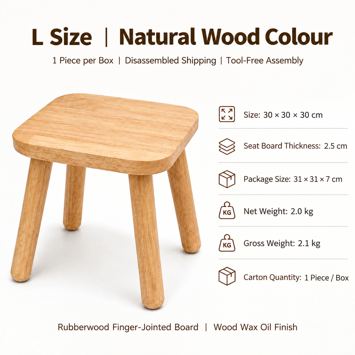 Solid Wood Mini Side Table and Stool – Black, 30x30x30cm