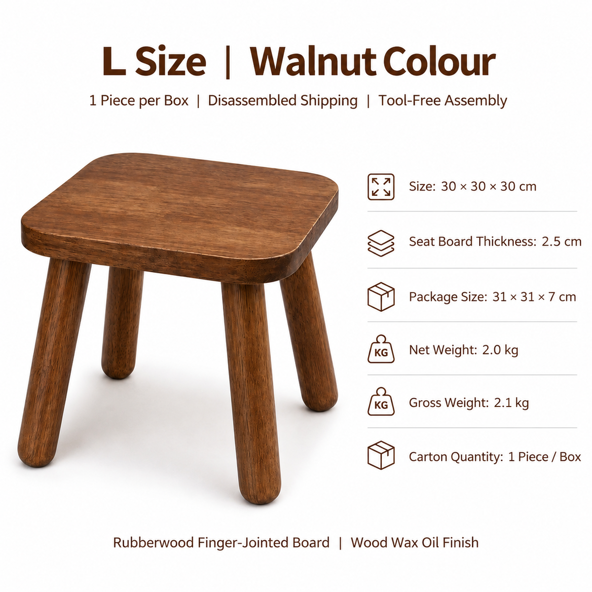 Solid Wood Mini Side Table and Stool – Black, 30x30x30cm