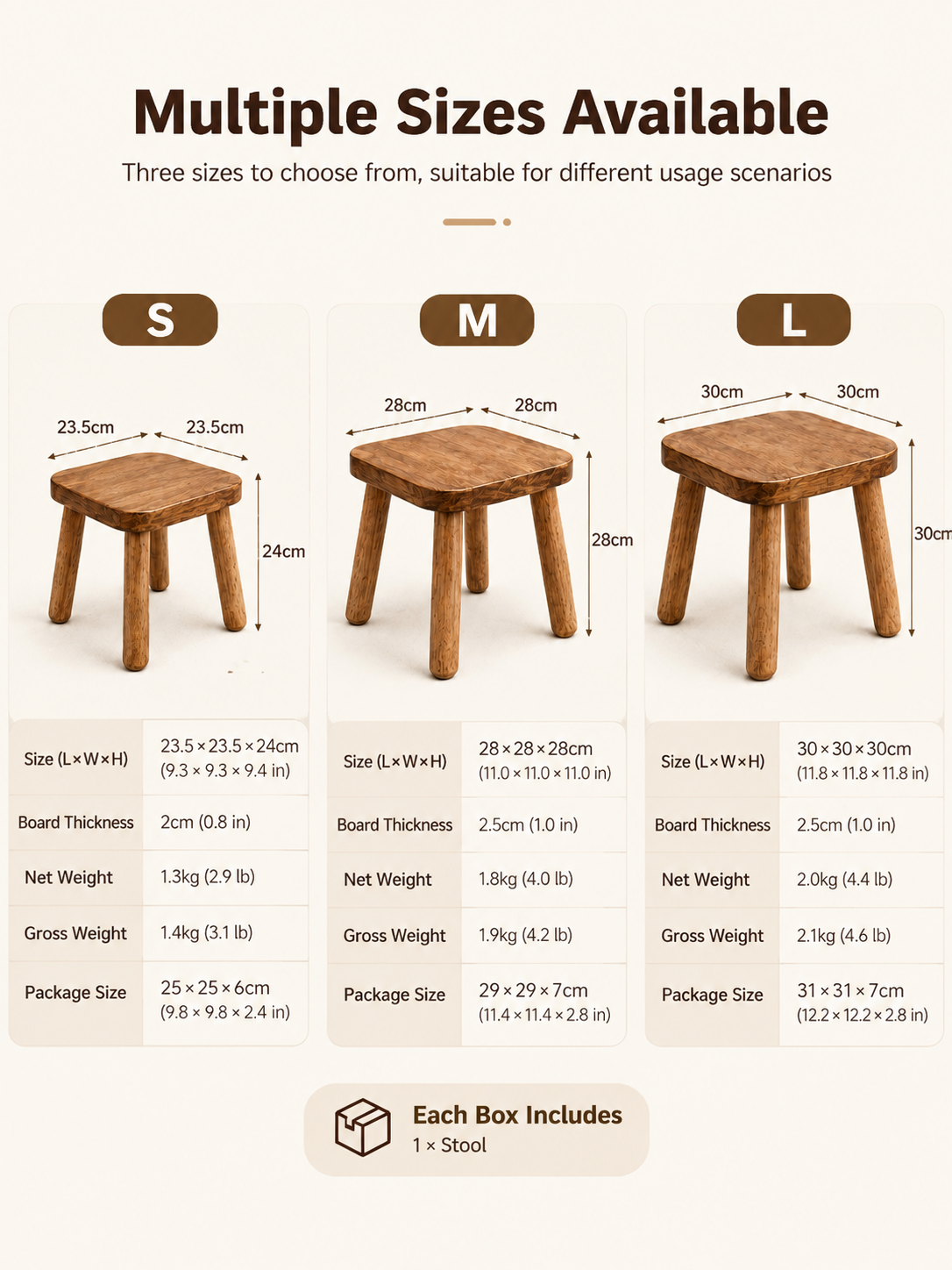 Solid Wood Mini Side Table and Stool – Walnut, 30x30x30cm