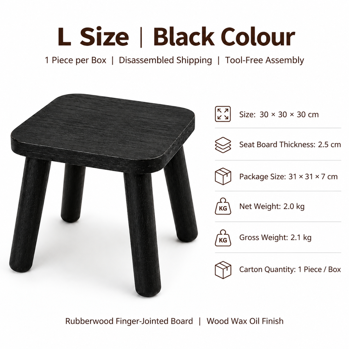 Solid Wood Mini Side Table and Stool – Walnut, 30x30x30cm
