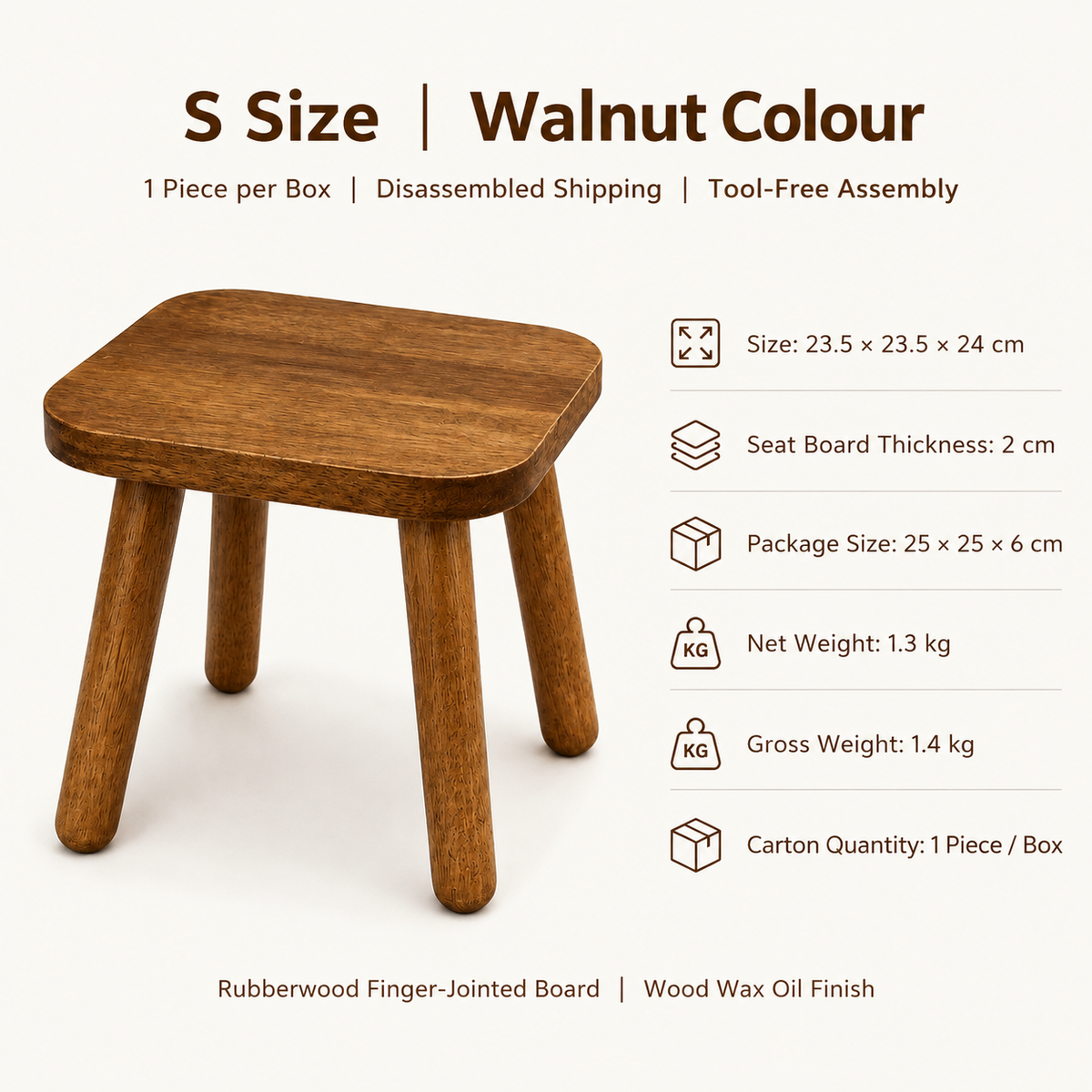 Solid Wood Mini Side Table and Stool – Walnut, 30x30x30cm