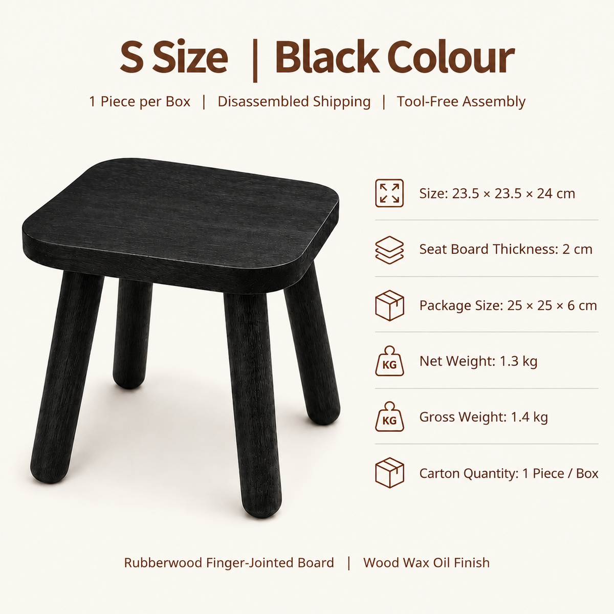 Solid Wood Mini Side Table and Stool – Walnut, 30x30x30cm