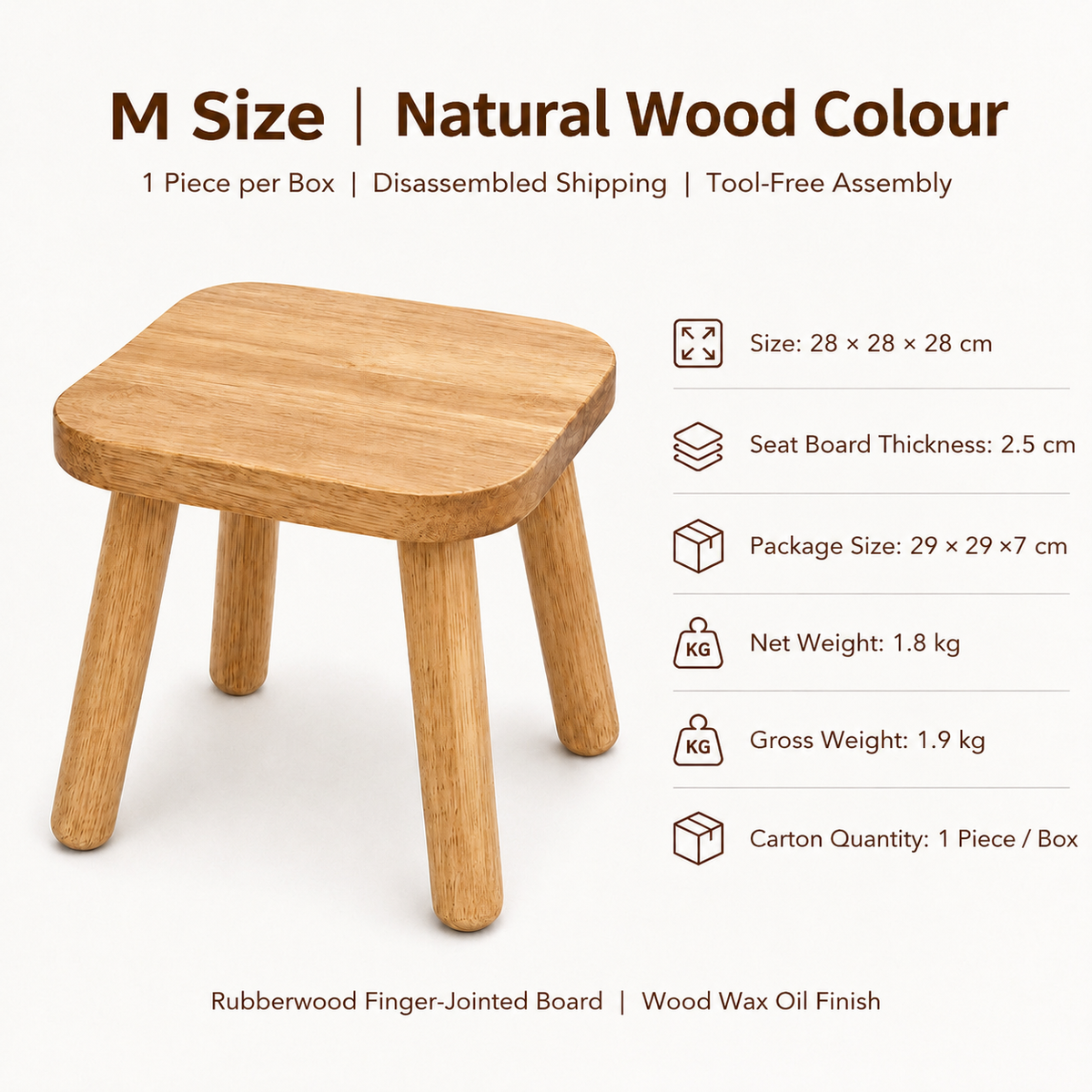 Solid Wood Mini Side Table and Stool – Walnut, 30x30x30cm