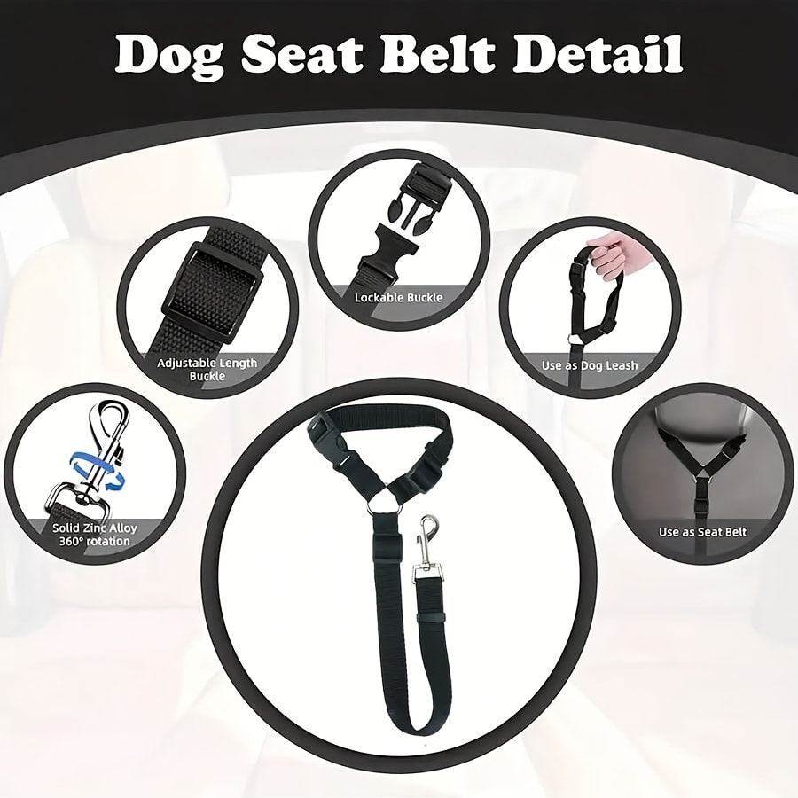 Dog Car Seat Belt – Adjustable Safety Restraint with Zinc Alloy Hook