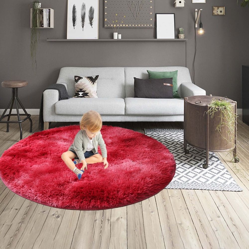 43in Red Round Shag Rug – Non-Shedding Non-Slip