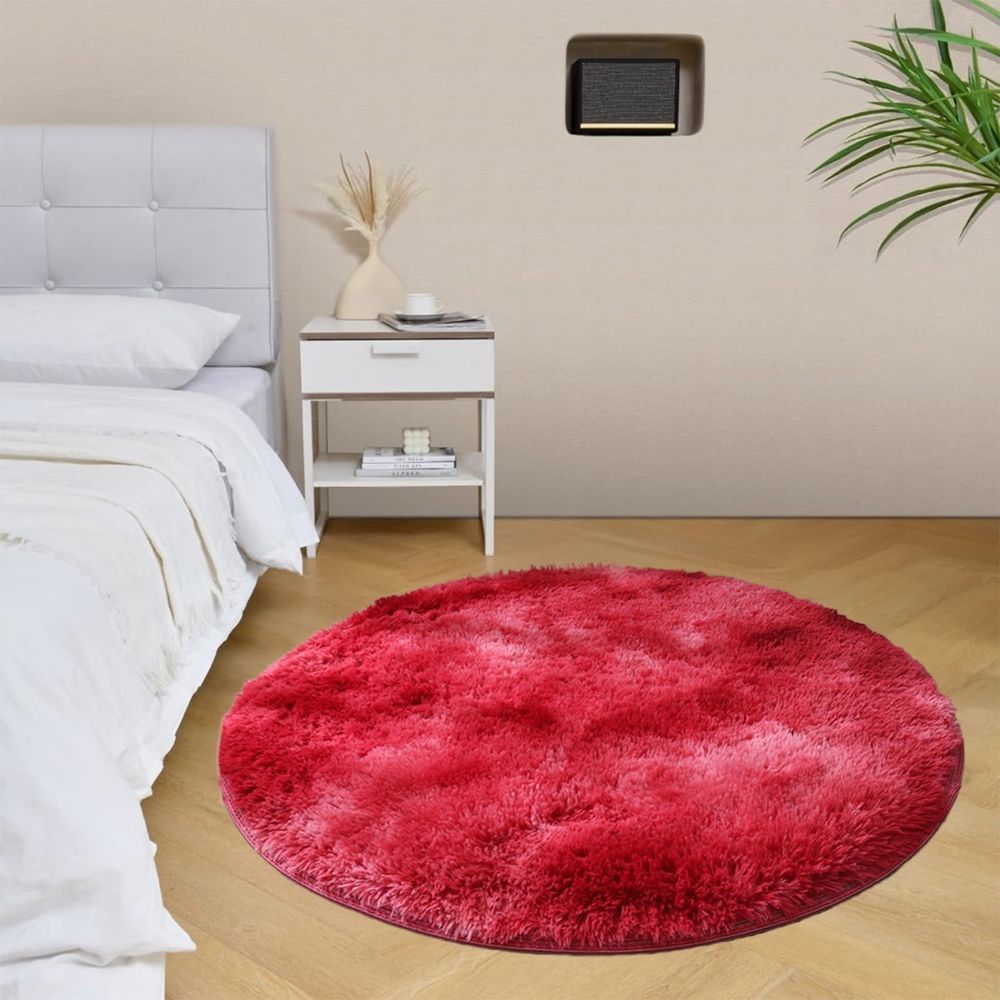 43in Red Round Shag Rug – Non-Shedding Non-Slip