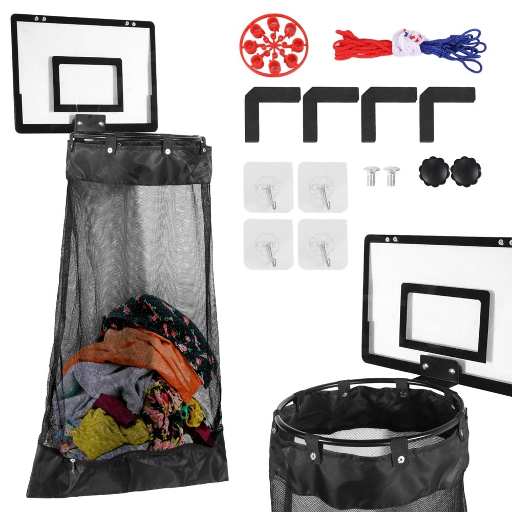 Over-the-Door Basketball Laundry Hamper with Hoop – Black