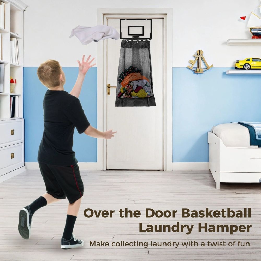 Over-the-Door Basketball Laundry Hamper with Hoop – Black