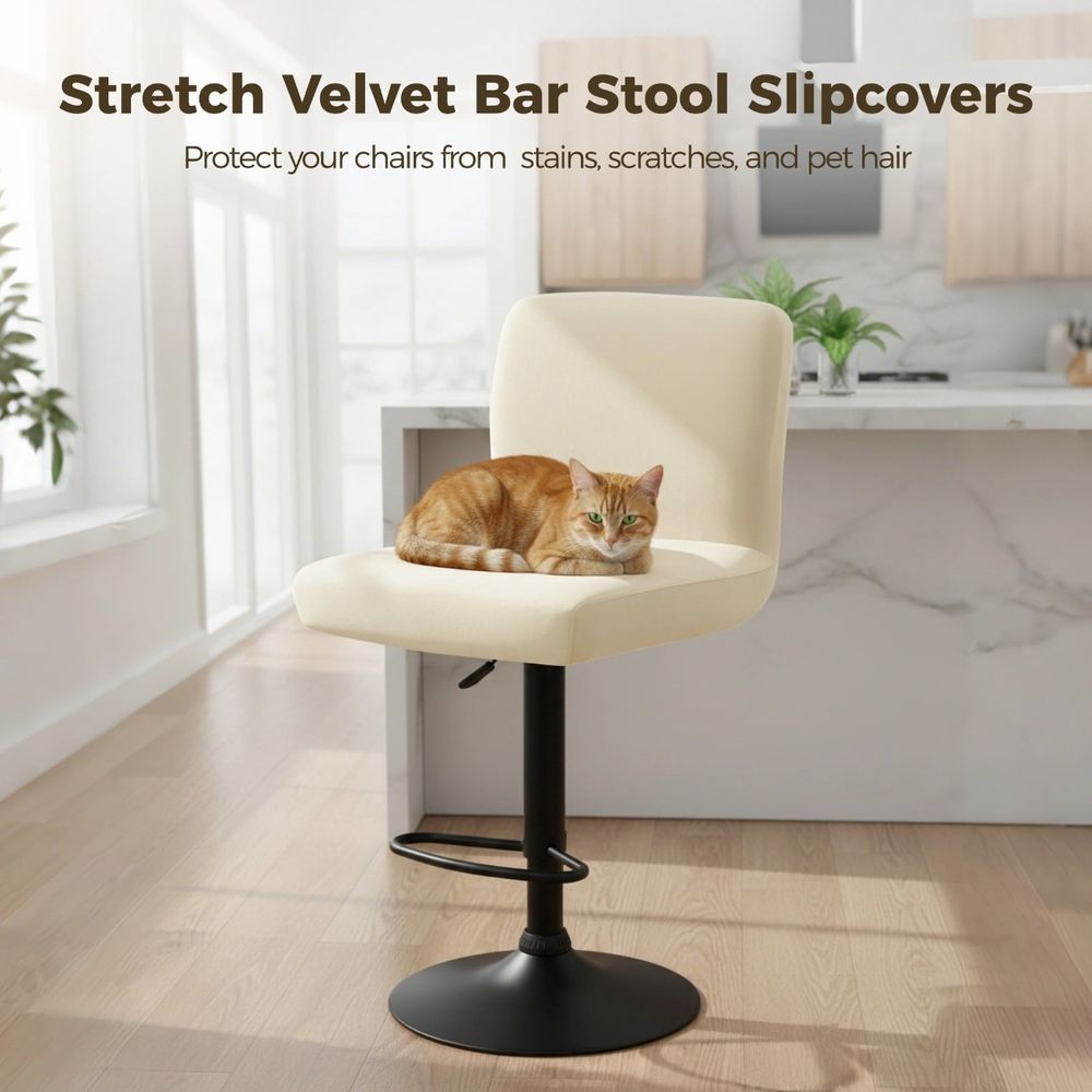 Set of 4 Stretch Velvet Bar Stool Covers – Beige