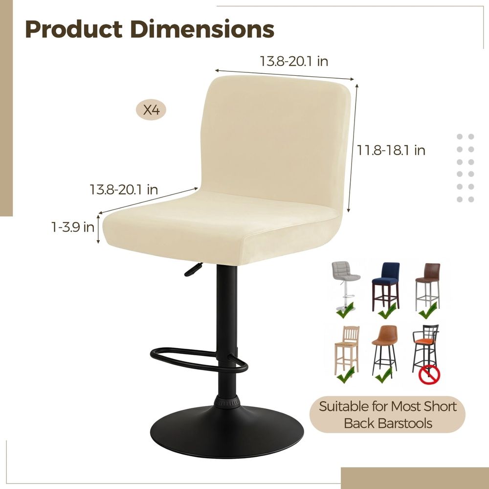 Set of 4 Stretch Velvet Bar Stool Covers – Beige
