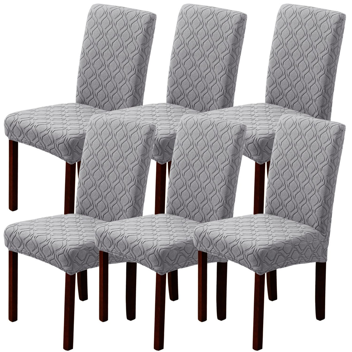 Set of 6 Upholstered Dining Chairs – Solid Wood Legs, Grey