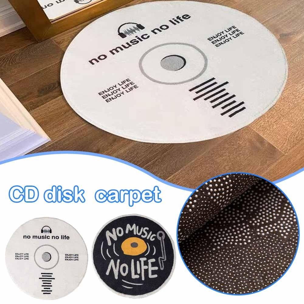 Round Vinyl Record Floor Mat – Black Non-Slip Rug