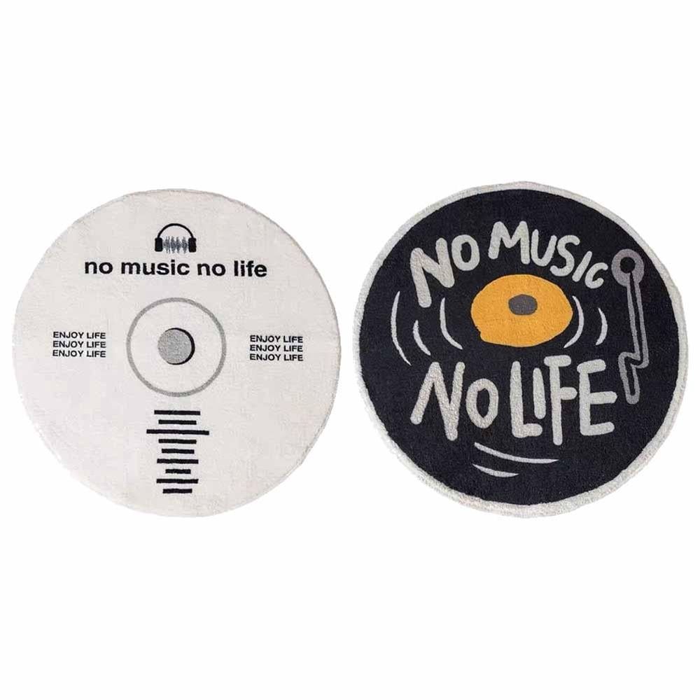 Round Vinyl Record Floor Mat – Black Non-Slip Rug