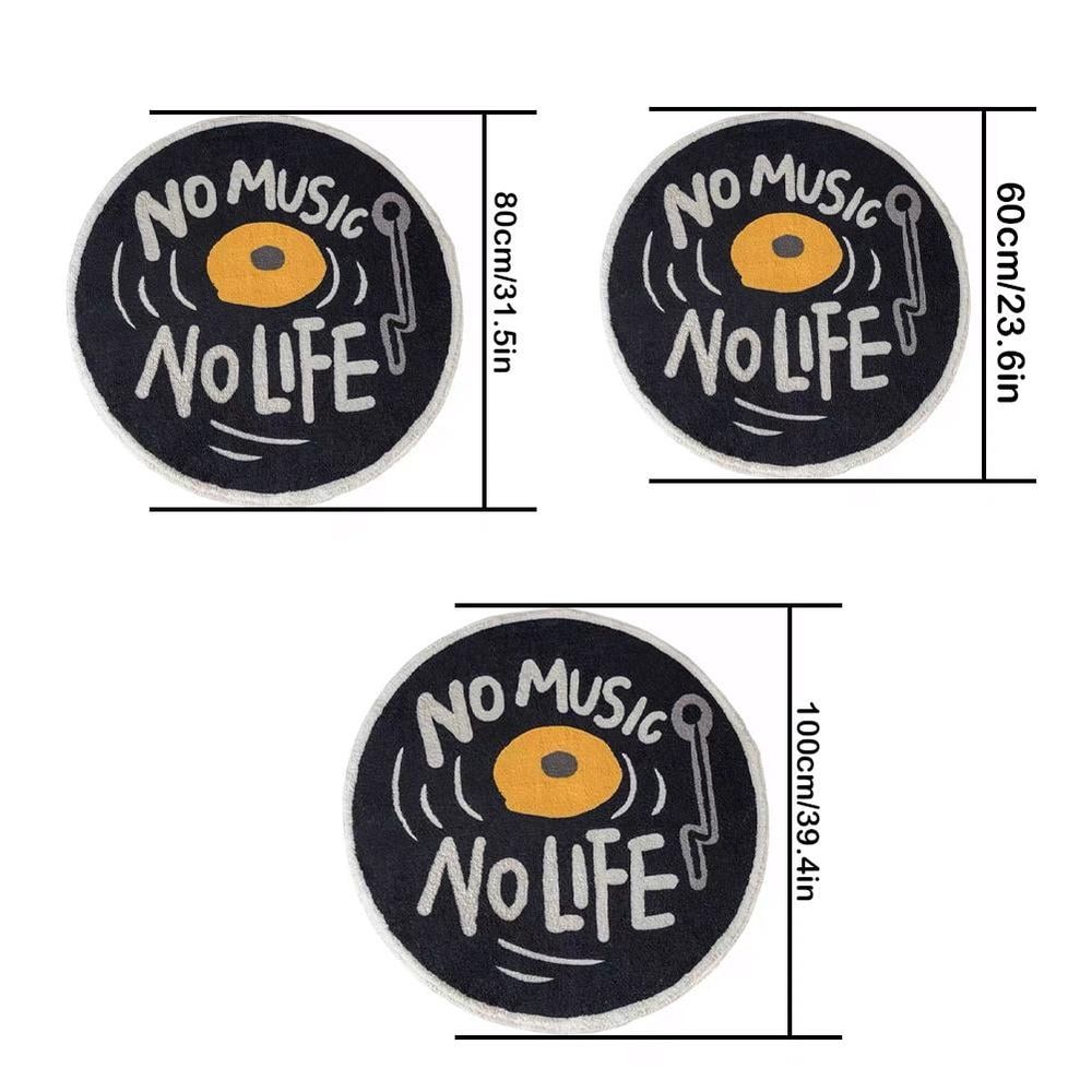 Round Vinyl Record Floor Mat – Black Non-Slip Rug
