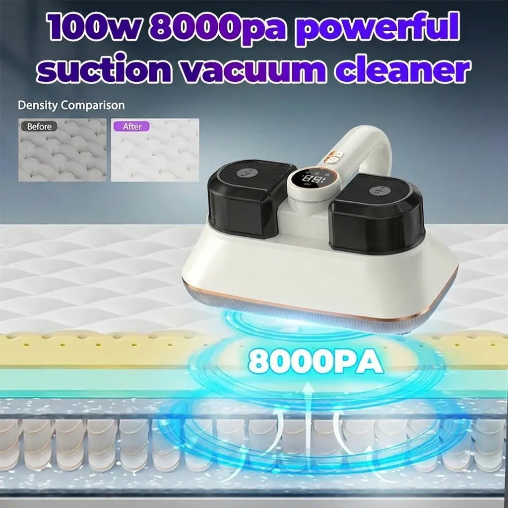 8000Pa Wireless Smart Mite Vacuum – HEPA, High-Frequency Tapping