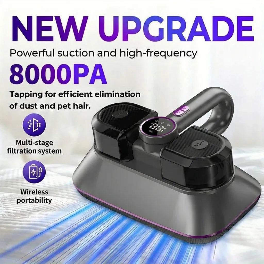 8000Pa Wireless Smart Mite Vacuum – HEPA, High-Frequency Tapping