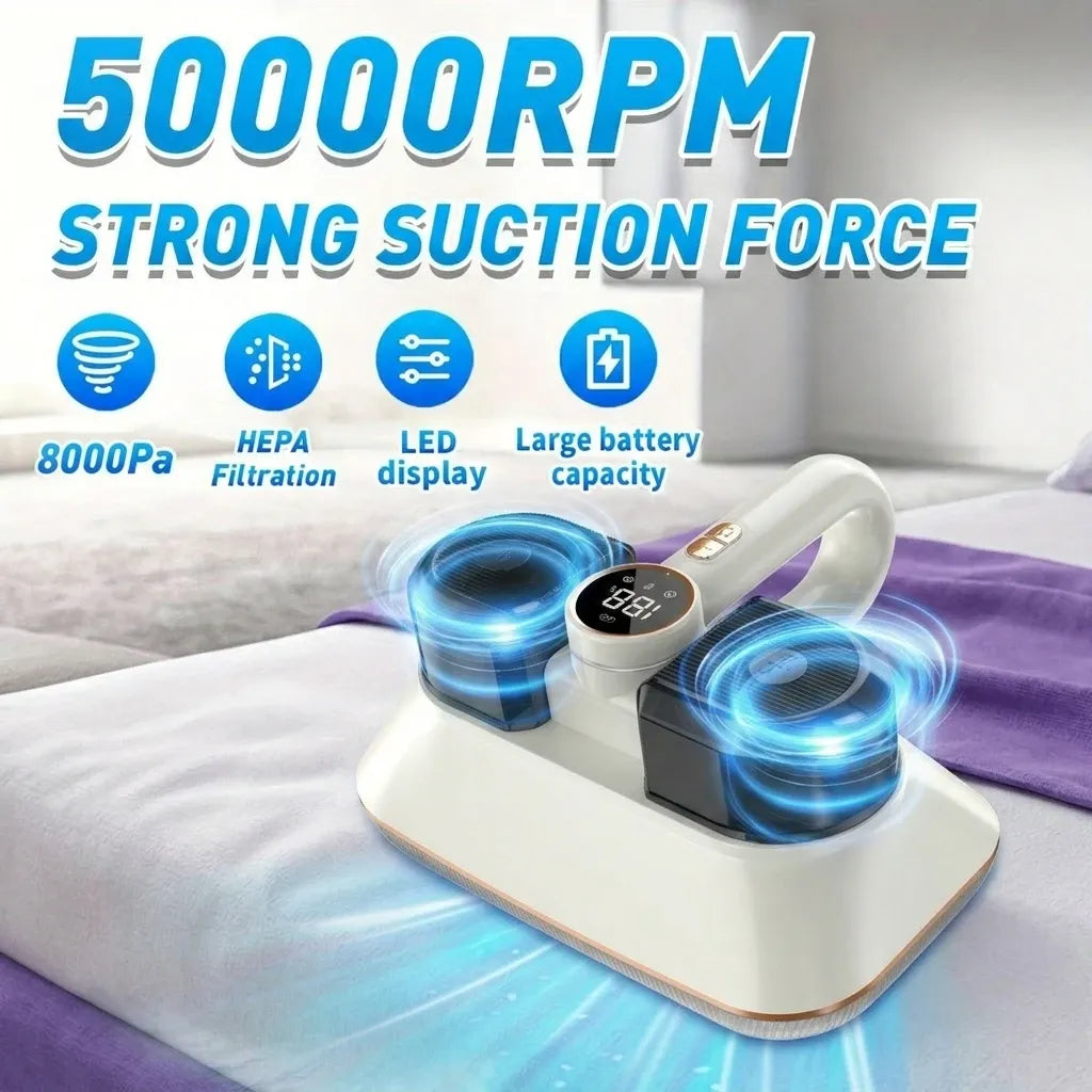 8000Pa Wireless Smart Mite Vacuum – HEPA, High-Frequency Tapping