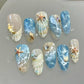 Blue Seaside Decorated False Nails – Seashell and Starfish
