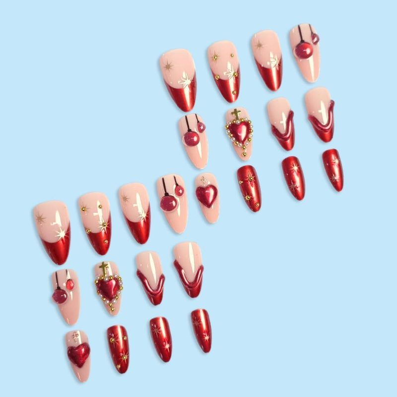 Cherry Heart Embellished Press-On Nails