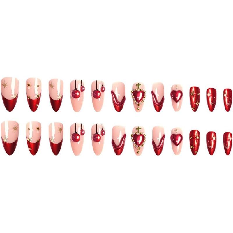 Cherry Heart Embellished Press-On Nails