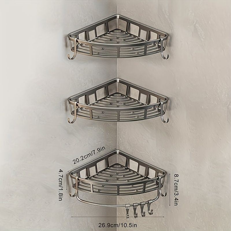 3-Tier Corner Shower Caddy with Hooks – Grey, Rust-Resistant