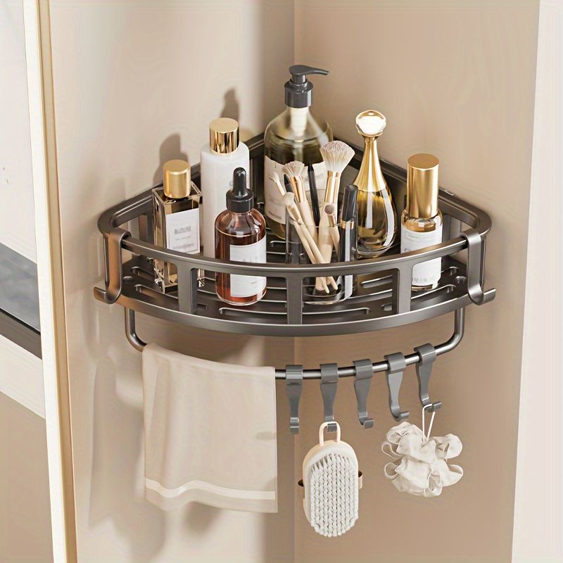 3-Tier Corner Shower Caddy with Hooks – Grey, Rust-Resistant
