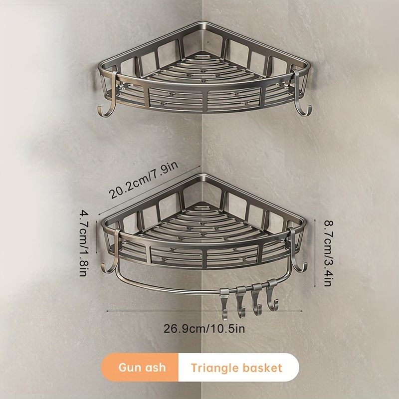 3-Tier Corner Shower Caddy with Hooks – Grey, Rust-Resistant