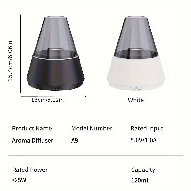 Flame Aroma Diffuser – 7 Colour LED, Black, Includes 2 Essential Oils