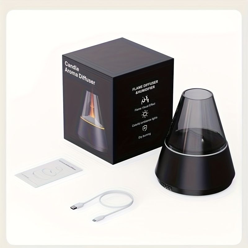 Flame Aroma Diffuser – 7 Colour LED, White, Includes 2 Essential Oils