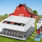 Egg incubator with farm in the background