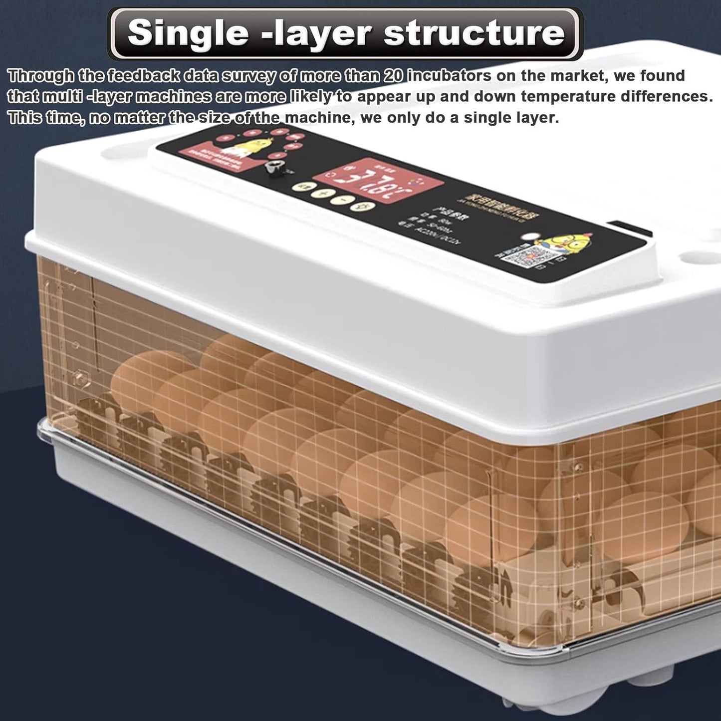 Egg incubator with a single-layer structure on a dark background