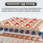 Egg turning machine with eggs and mechanical components on a white background