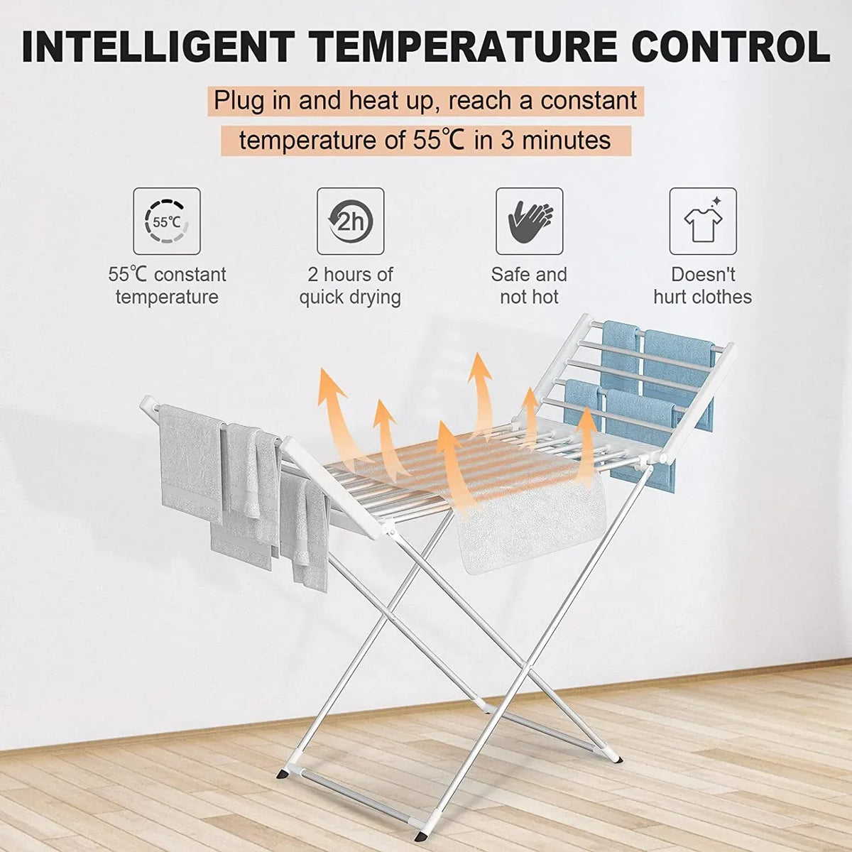 220W Electric Heated Towel Rack – 20 Bars, White and Silver