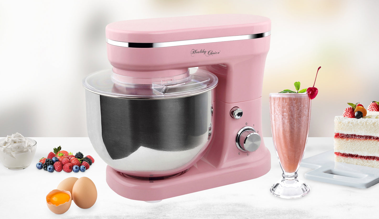 1200W Mix Master 5L Kitchen Stand (Pink) w/ Bowl/ Whisk/ Beater