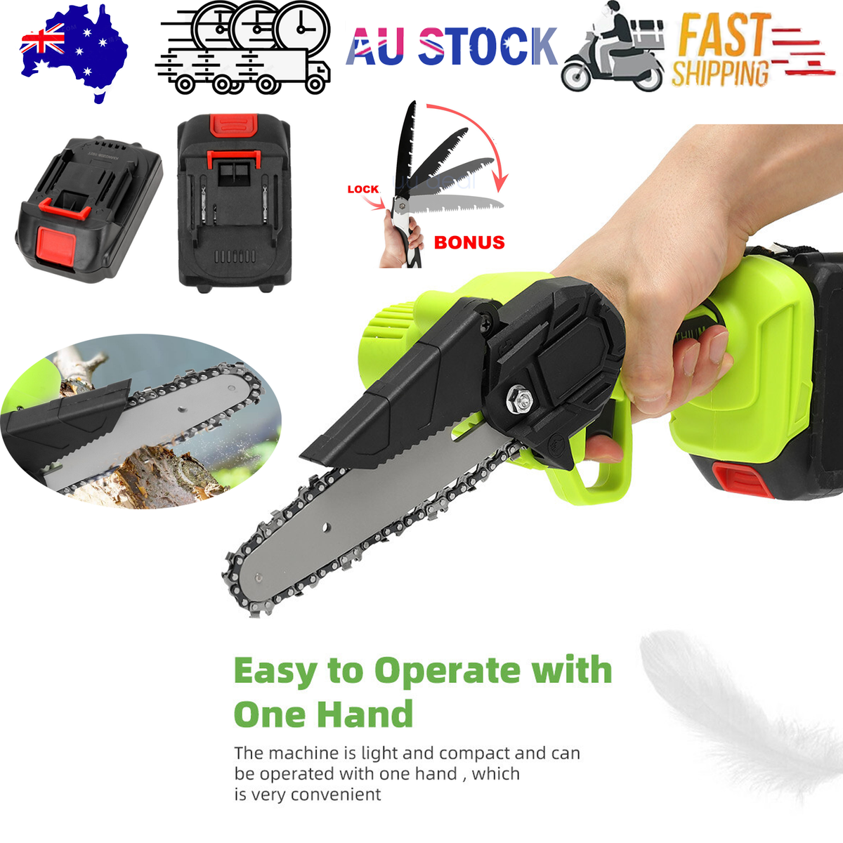 6 Inch Mini Cordless Electric Chainsaw with 2 Batteries