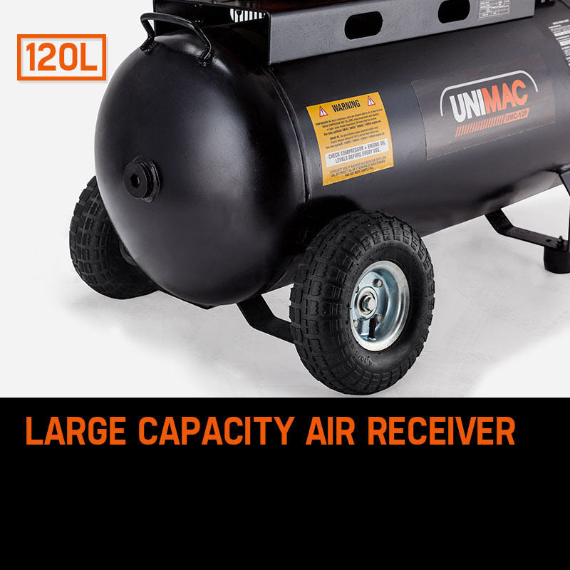 8HP Air Compressor 115PSI 120L Petrol Powered Industrial Air Conditioning