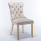 6x Velvet Dining Chairs Upholstered Tufted Kithcen Chair with Solid Wood Legs Stud Trim and Ring-Beige