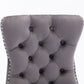 8x Velvet Dining Chairs Upholstered Tufted Kithcen Chair with Solid Wood Legs Stud Trim and Ring-Gray