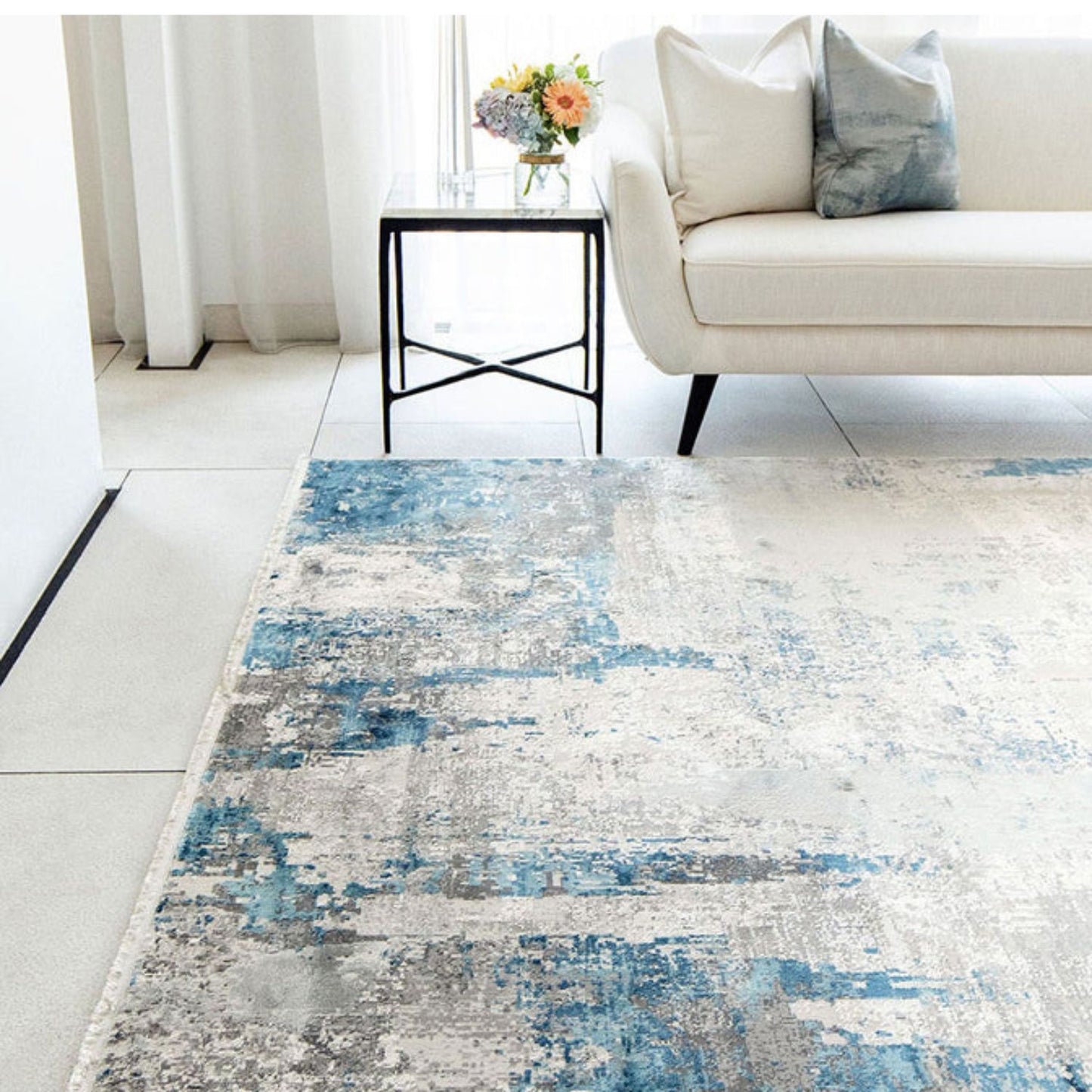 Floor Mat Abstract Blue Grey 160x230cm