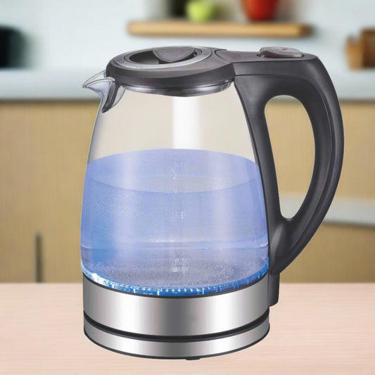 1.7L Electric Glass Kettle LED Blue Light 360 Automatic Cordless Water Boiling Jug