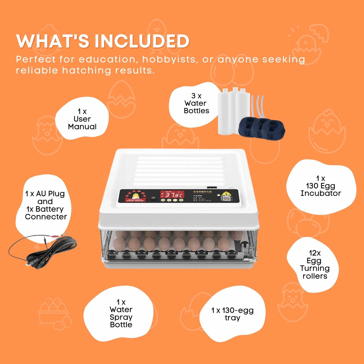 130 Egg Automatic Incubator – Digital Turning, Chicken, Quail and Duck