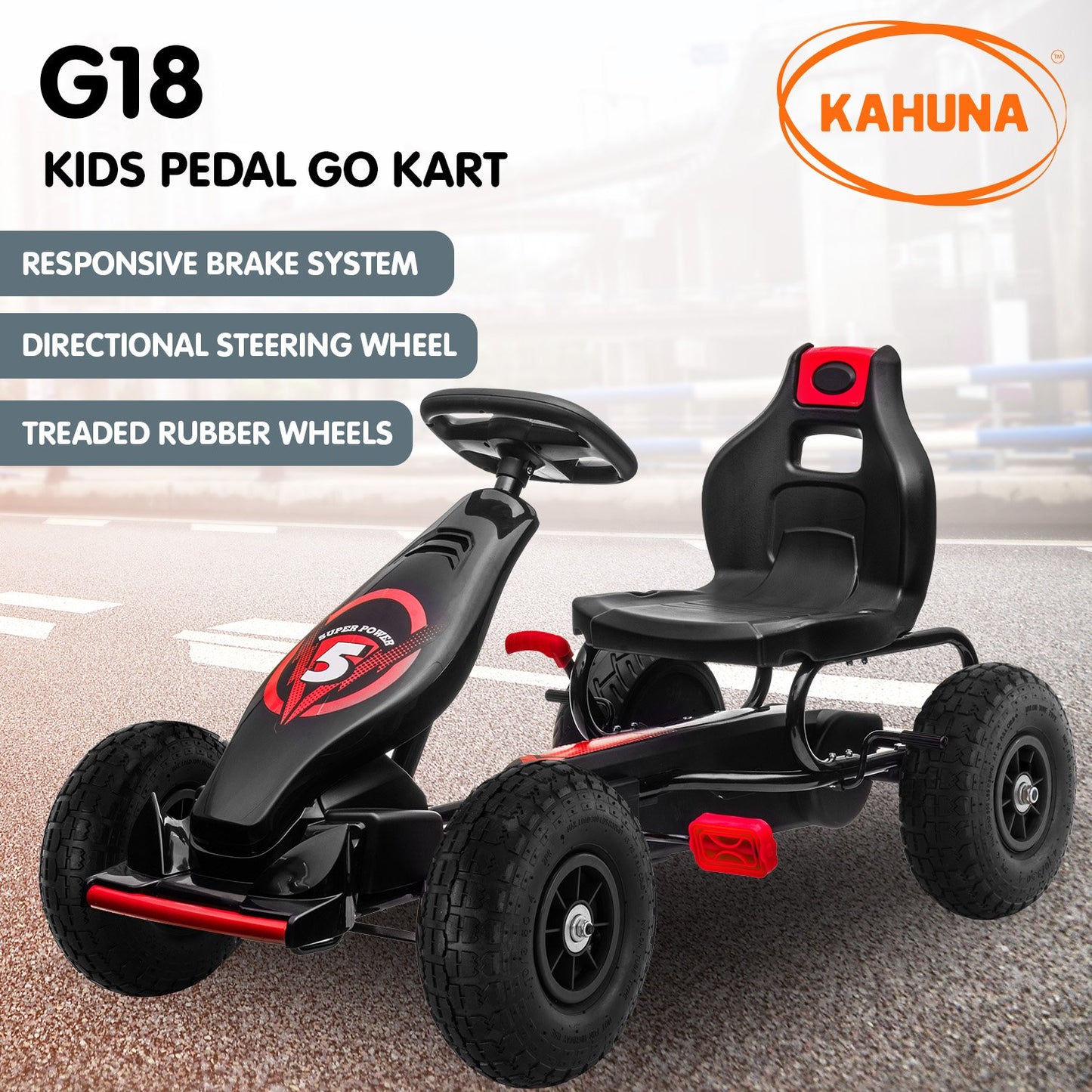 Kids Ride On Pedal Powered Go Kart Racing Style - Red