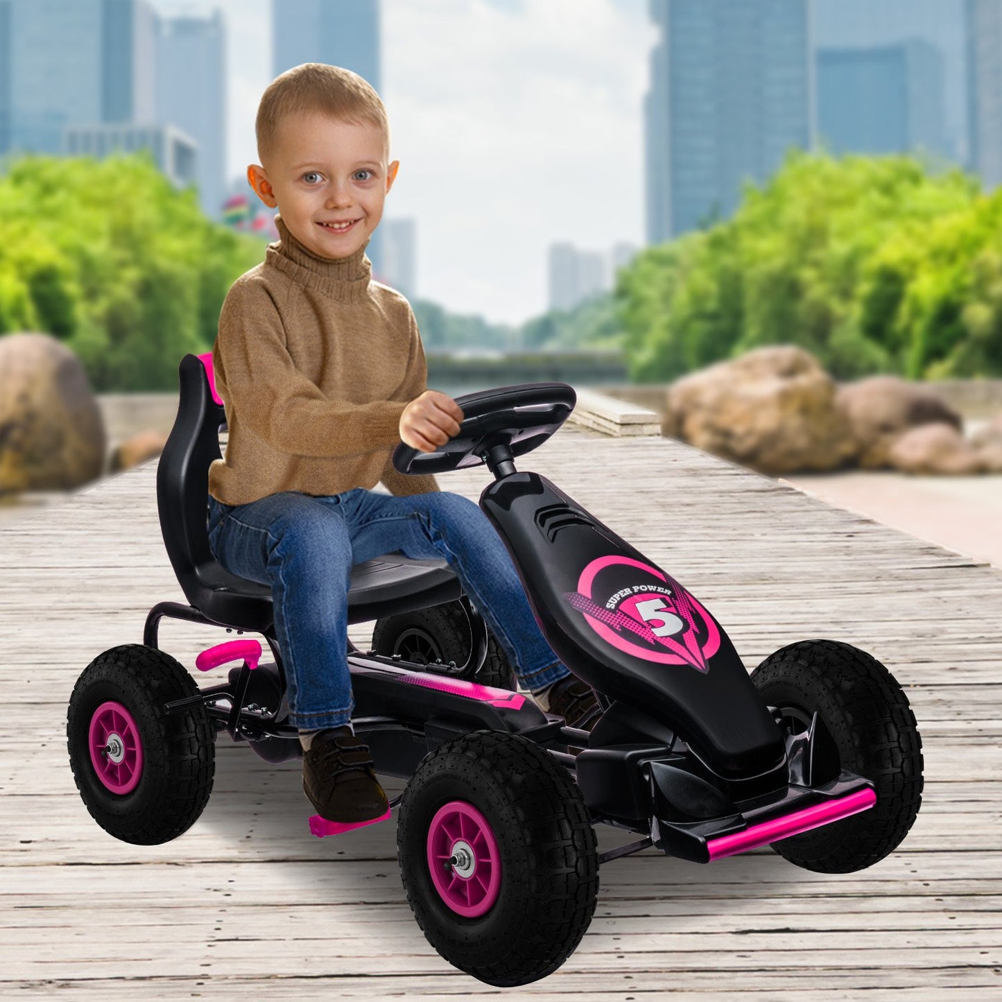 Kids Ride On Pedal Go Kart - Rose Pink