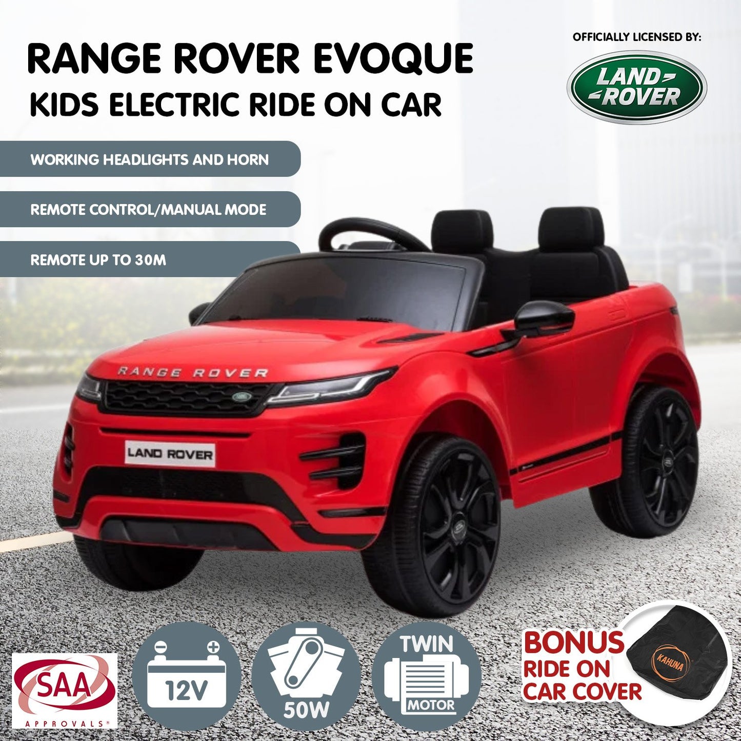 Land Rover Licensed Kids Electric Ride On Car Remote Control - Red